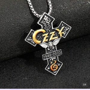 Ozzy Cross Memorial Pendant Necklace 1948-2025 Silvertone Chain